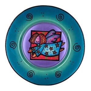 SEVUPLATES UNIQUE HAND-PAINTED GLASS DECORATIVE 9.5" PLATE – ANGEL STARS DESIGN